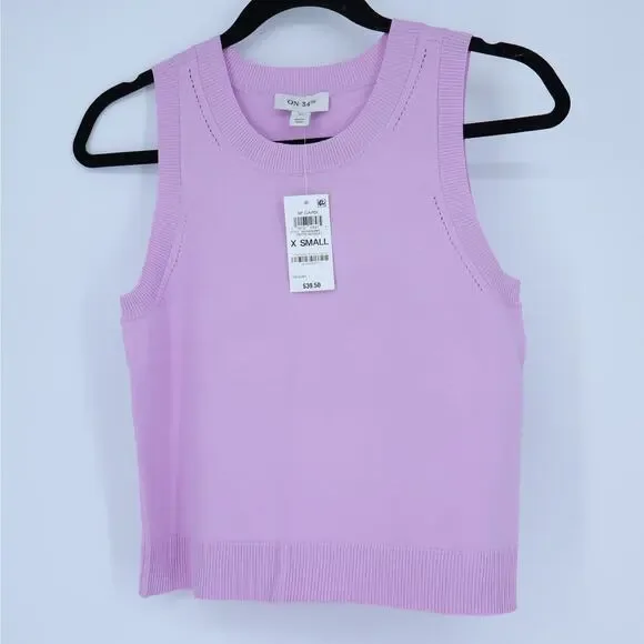 ON 34TH NWT Sleeveless Pullover Sweater Tank Orchid Bouquet Purple Women's XS - Picture 1 of 9